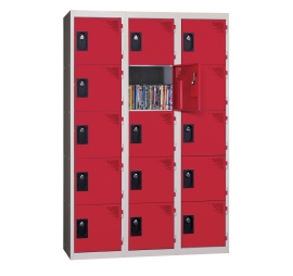 vestiaire multicases monobloc 3 colonnes 5 cases rouge