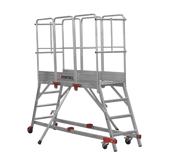 Escabeau roulant double accès en aluminium